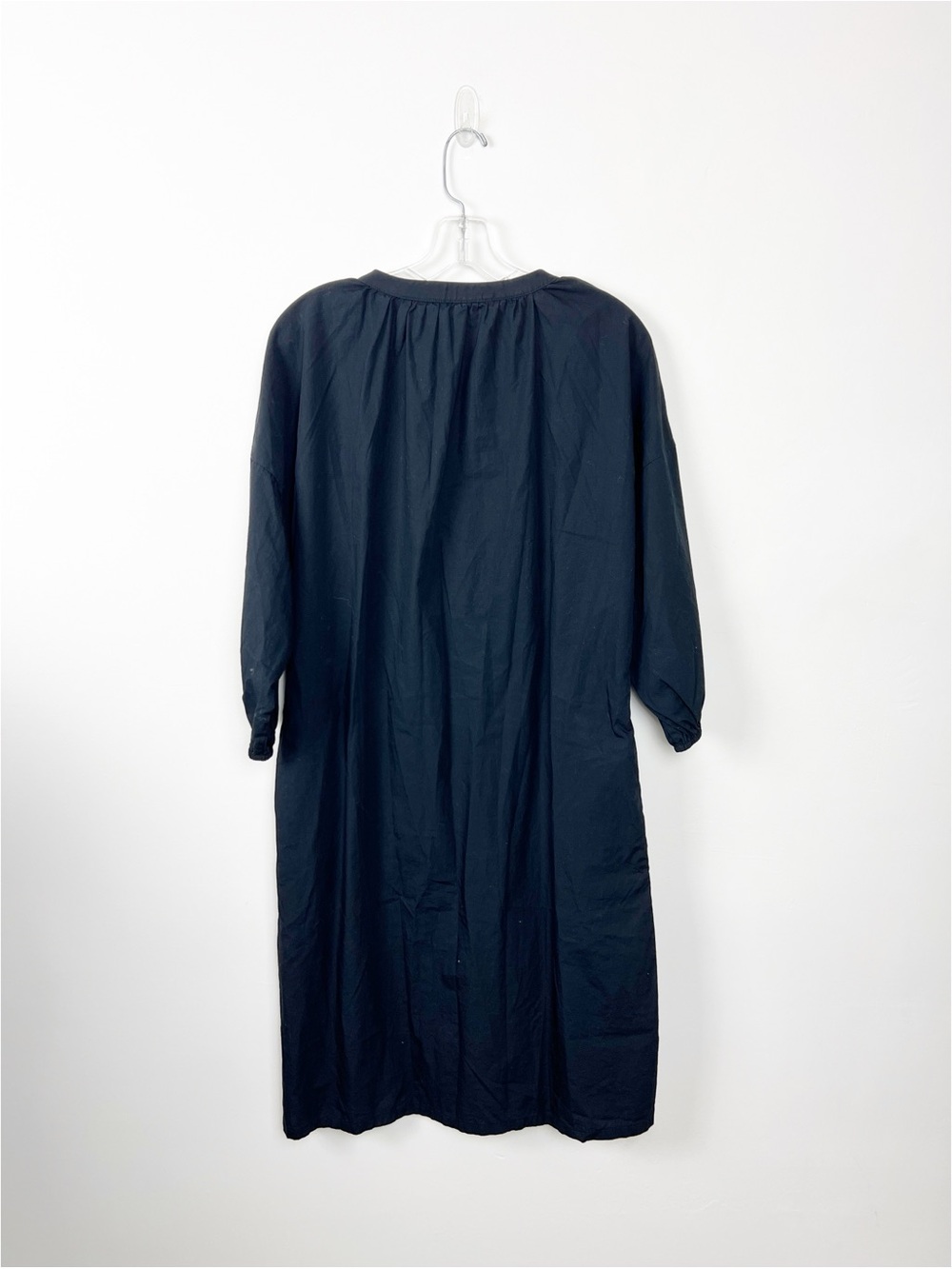 Erica Tanov Black Tynan Lightweight Cotton Poplin Long Sleeve Shift Dress M - Picture 7 of 8